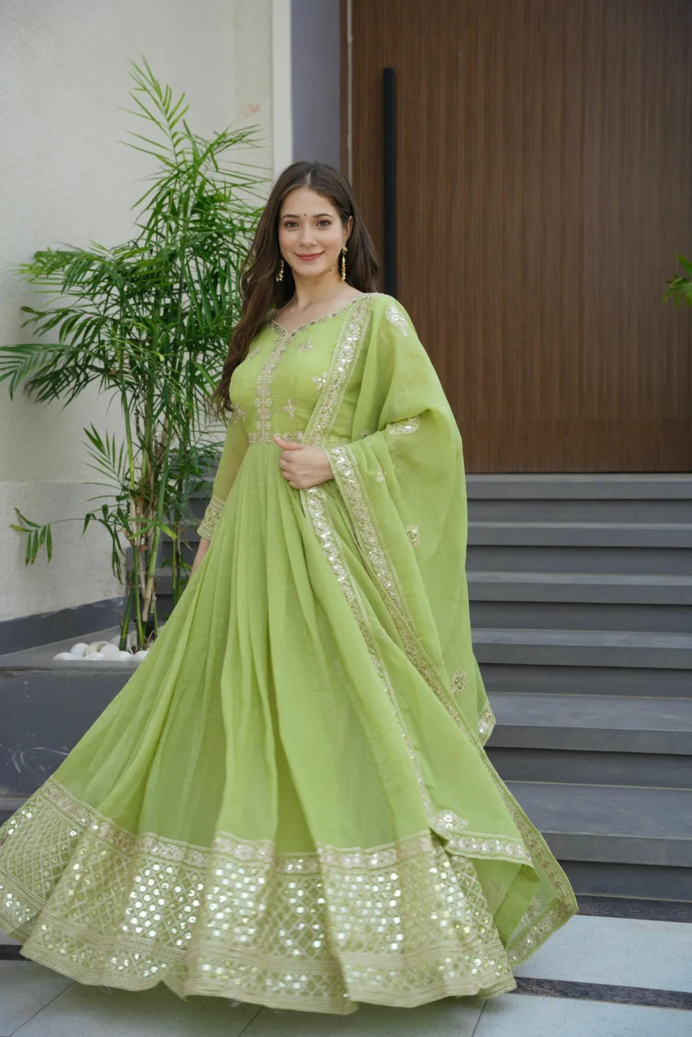 Designer Party Wear Gown Online | Embroidered Party Wear Gown Collection (Green)